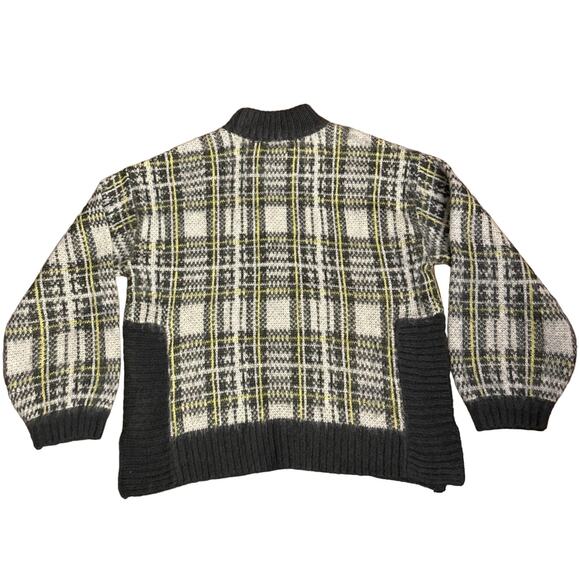 Nine west fuzzy, mock turtleneck sweater in yellow & gray plaid size large - Picture 9 of 11